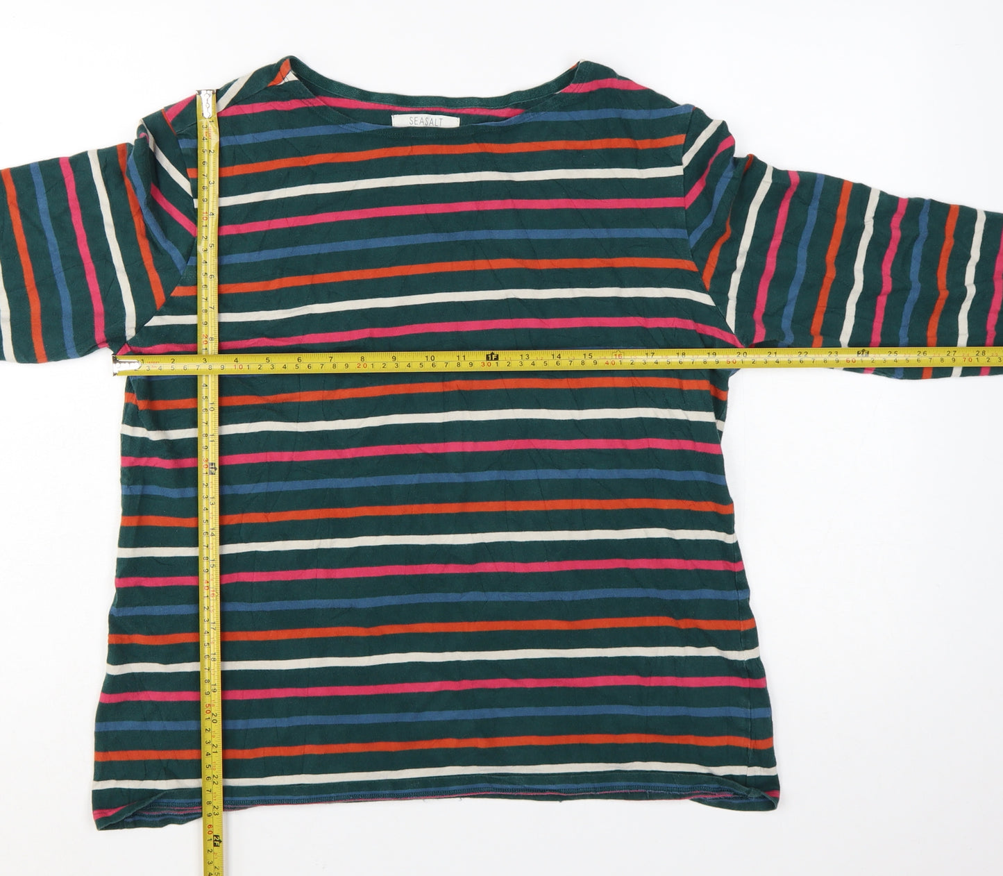 Seasalt Women’s Multicoloured Striped Organic Cotton Long Sleeve Nautical T-Shirt UK 18