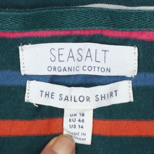 Seasalt Women’s Multicoloured Striped Organic Cotton Long Sleeve Nautical T-Shirt UK 18