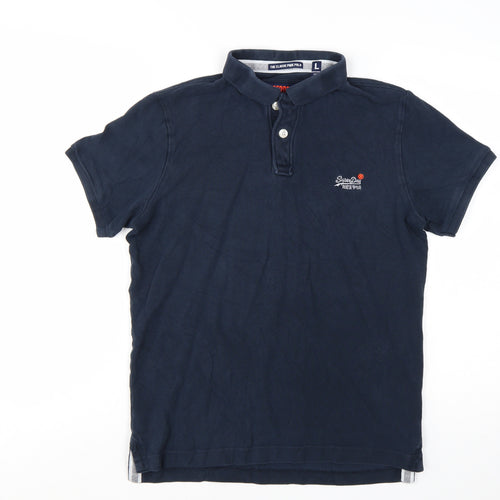 Superdry Men's Blue Classic Pique Polo Shirt Size L Cotton