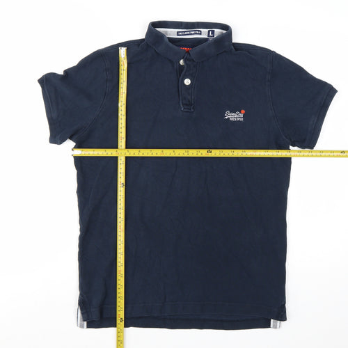 Superdry Men's Blue Classic Pique Polo Shirt Size L Cotton