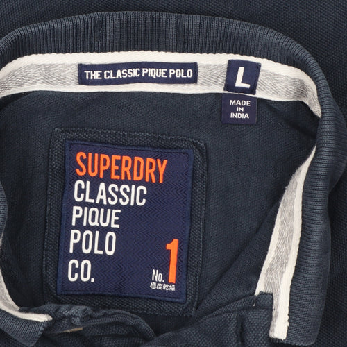 Superdry Men's Blue Classic Pique Polo Shirt Size L Cotton