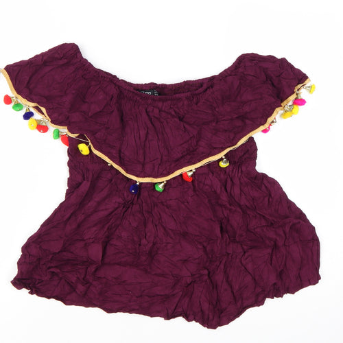 Boohoo Womens Purple Off Shoulder Peasant Blouse Size 10
