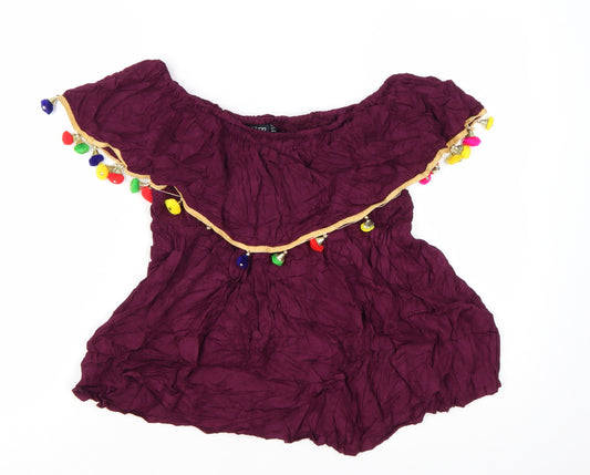 Boohoo Womens Purple Off Shoulder Peasant Blouse Size 10