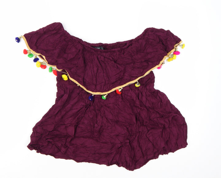Boohoo Womens Purple Off Shoulder Peasant Blouse Size 10