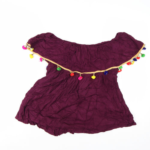 Boohoo Womens Purple Off Shoulder Peasant Blouse Size 10