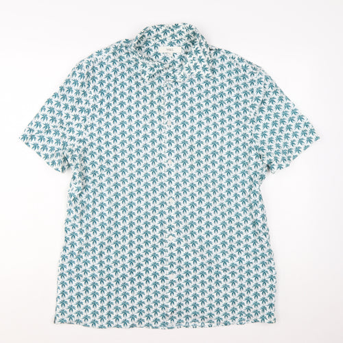 Marks and Spencer Men’s White Palm Print Short Sleeve Button-Up Shirt L