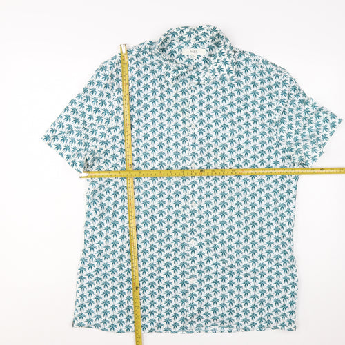 Marks and Spencer Men’s White Palm Print Short Sleeve Button-Up Shirt L