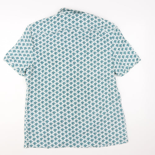 Marks and Spencer Men’s White Palm Print Short Sleeve Button-Up Shirt L