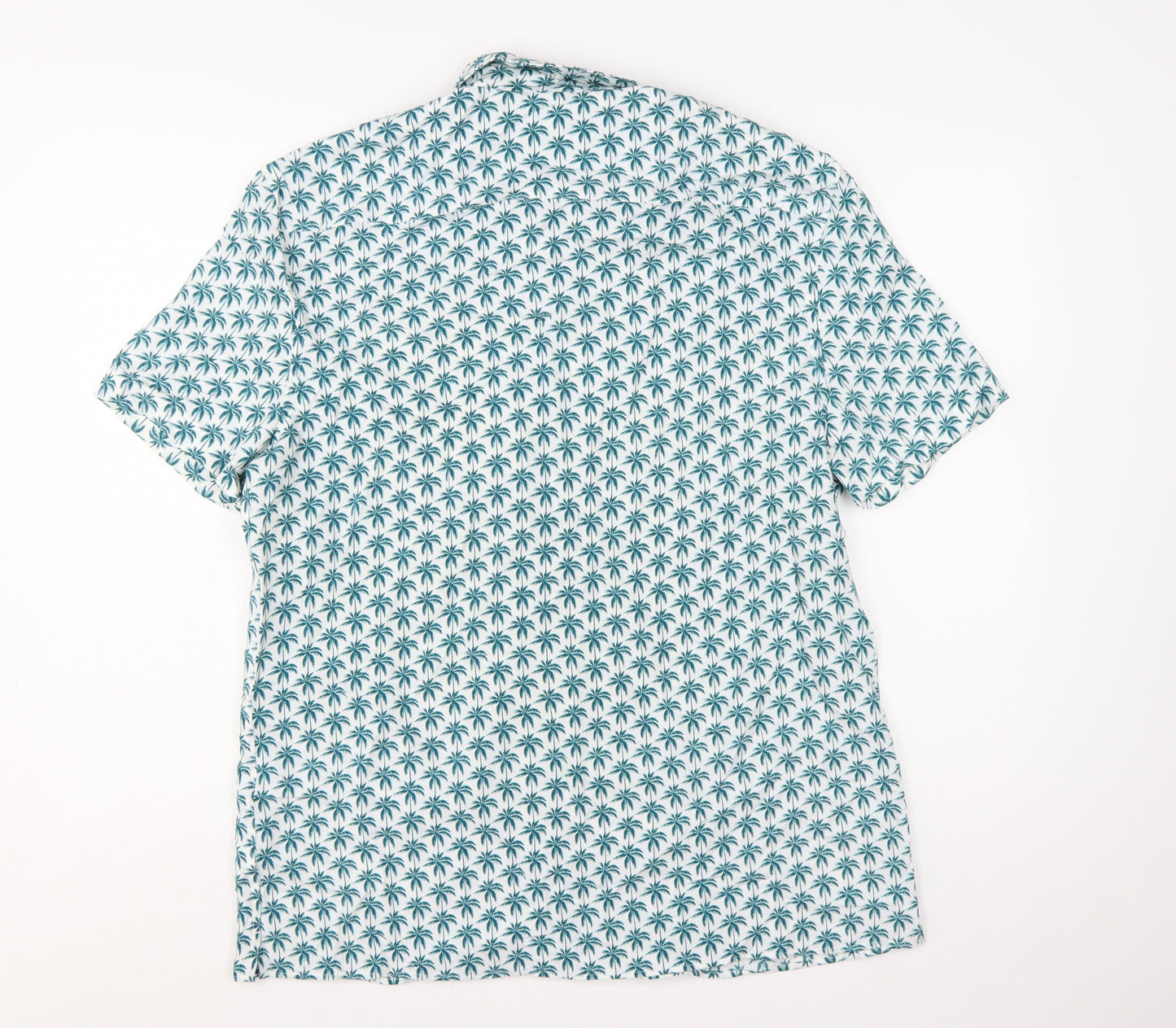 Marks and Spencer Men’s White Palm Print Short Sleeve Button-Up Shirt L
