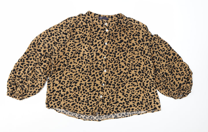 Marks and Spencer Women's Brown Animal Print Long Sleeve Blouse Size 20