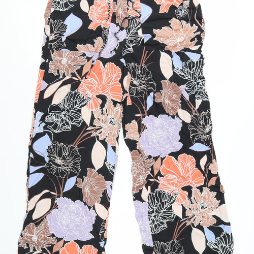 Marks and Spencer Womens Multicoloured Floral Cropped Wide-Leg Trousers Size 12