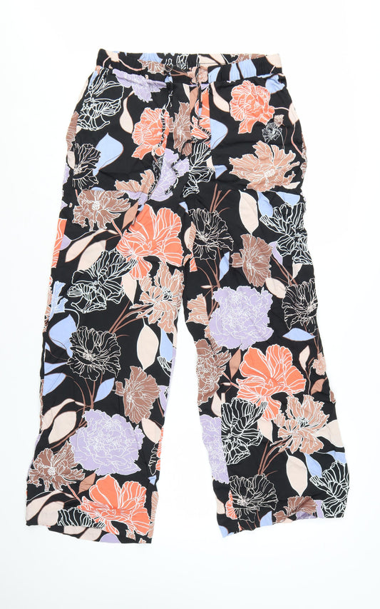 Marks and Spencer Womens Multicoloured Floral Cropped Wide-Leg Trousers Size 12