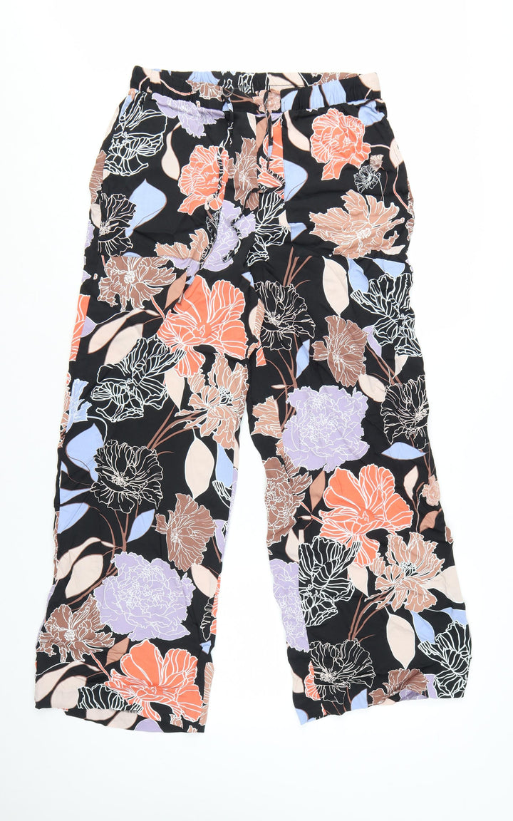 Marks and Spencer Womens Multicoloured Floral Cropped Wide-Leg Trousers Size 12