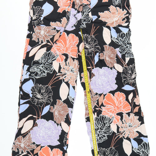 Marks and Spencer Womens Multicoloured Floral Cropped Wide-Leg Trousers Size 12