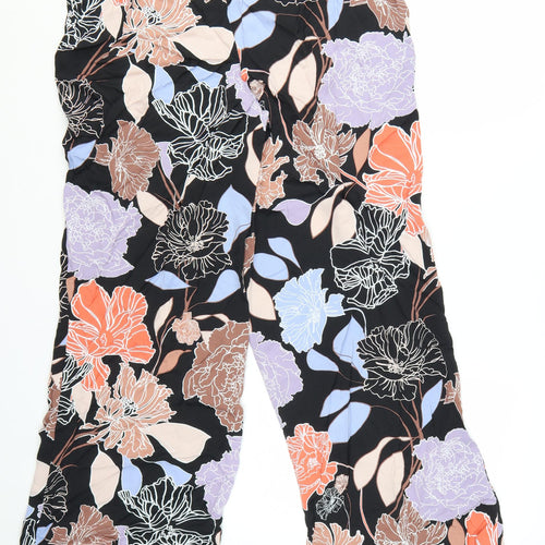 Marks and Spencer Womens Multicoloured Floral Cropped Wide-Leg Trousers Size 12