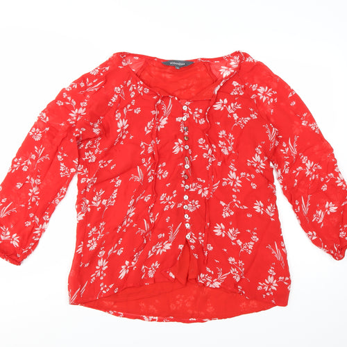 Sosandar Women's Red Floral 3/4 Sleeve Tunic Blouse Size 12