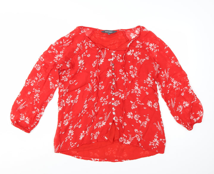Sosandar Women's Red Floral 3/4 Sleeve Tunic Blouse Size 12