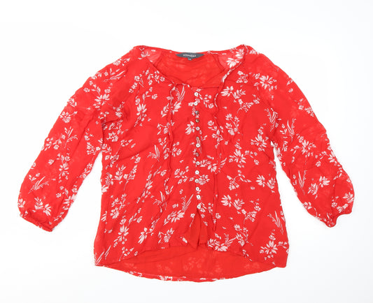 Sosandar Women's Red Floral 3/4 Sleeve Tunic Blouse Size 12