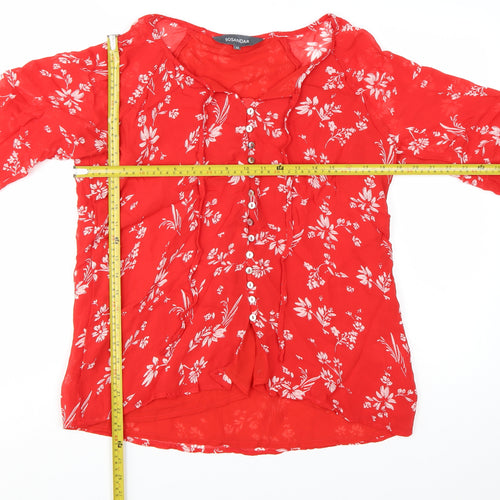Sosandar Women's Red Floral 3/4 Sleeve Tunic Blouse Size 12