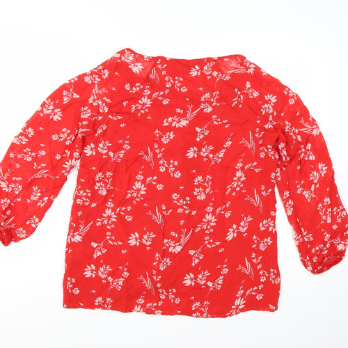 Sosandar Women's Red Floral 3/4 Sleeve Tunic Blouse Size 12