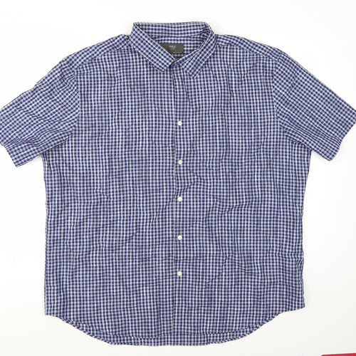 Marks and Spencer Men's Blue Check Short Sleeve Button-Up Shirt 3XL