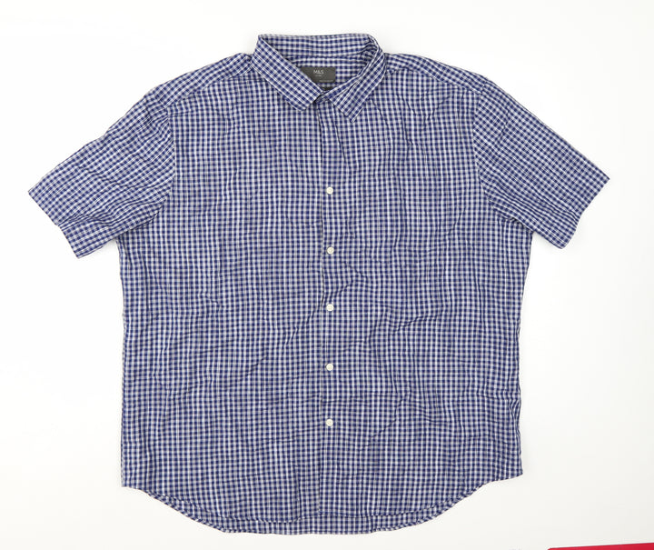 Marks and Spencer Men's Blue Check Short Sleeve Button-Up Shirt 3XL