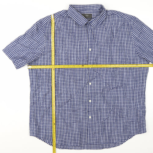 Marks and Spencer Men's Blue Check Short Sleeve Button-Up Shirt 3XL