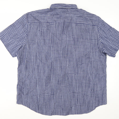 Marks and Spencer Men's Blue Check Short Sleeve Button-Up Shirt 3XL