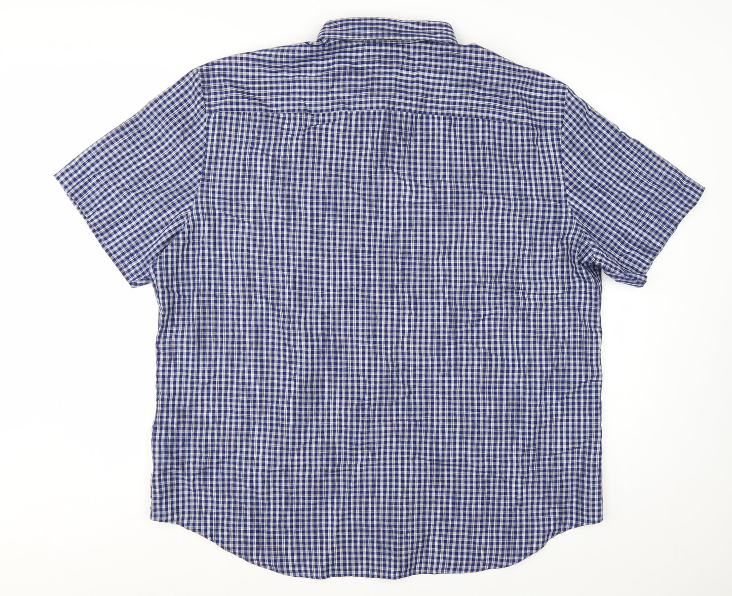 Marks and Spencer Men's Blue Check Short Sleeve Button-Up Shirt 3XL