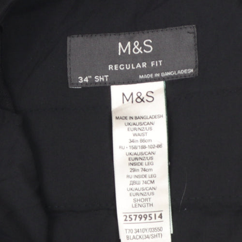 Marks and Spencer Men's Black Regular Fit Dress Pants 34W 29L