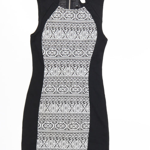 H&M Divided Women’s Black Geometric Bodycon Dress Size 8