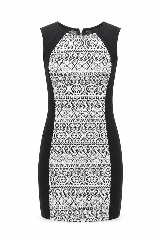 H&M Divided Women’s Black Geometric Bodycon Dress Size 8