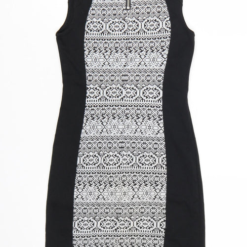 H&M Divided Women’s Black Geometric Bodycon Dress Size 8