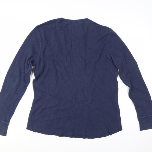 Gap Men Blue Long Sleeve Crew Neck Cotton T-Shirt Size L