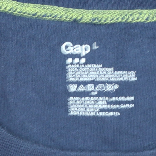 Gap Men Blue Long Sleeve Crew Neck Cotton T-Shirt Size L
