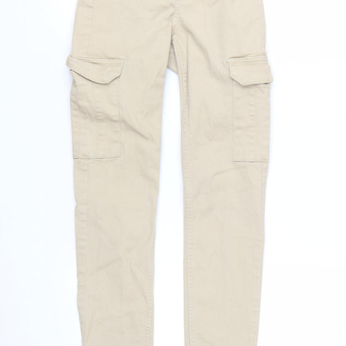 H&M Divided Women's Beige Cargo Trousers Size 4 Stretch Cotton High Waist