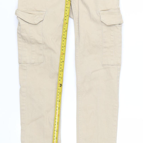 H&M Divided Women's Beige Cargo Trousers Size 4 Stretch Cotton High Waist