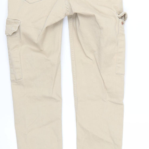 H&M Divided Women's Beige Cargo Trousers Size 4 Stretch Cotton High Waist