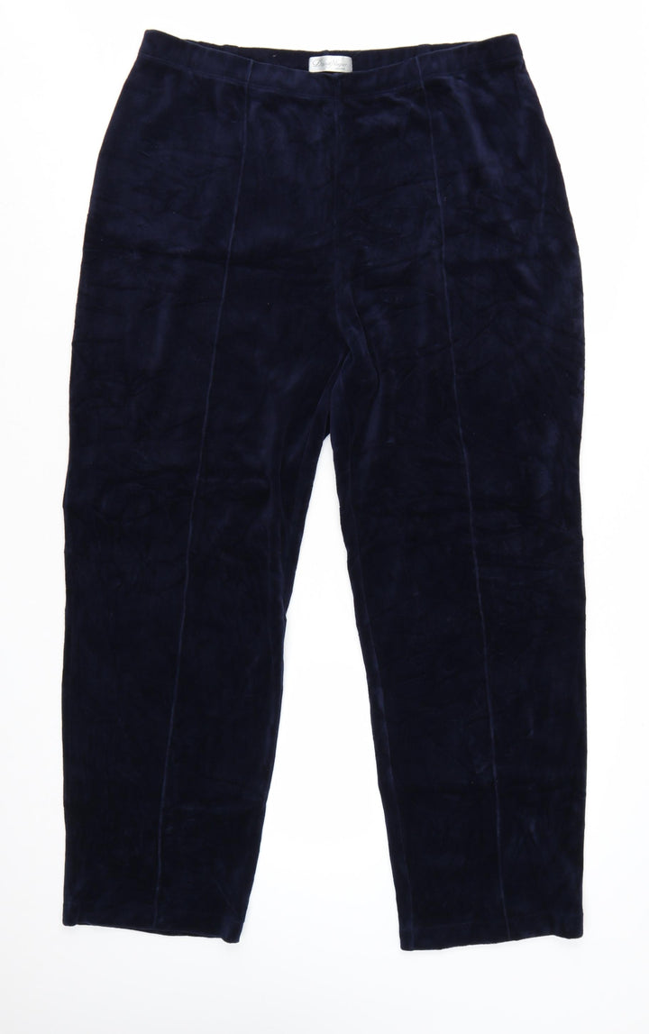 David Nieper Women's Blue Velvet Straight Leg Stretch Trousers UK 18