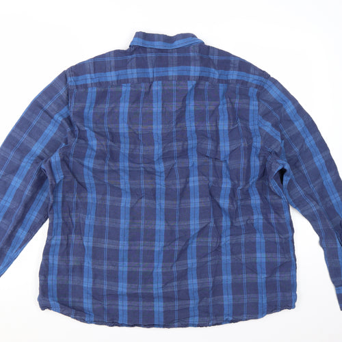 Marks and Spencer Men’s Blue Check Linen Blend Button-Up Shirt 2XL