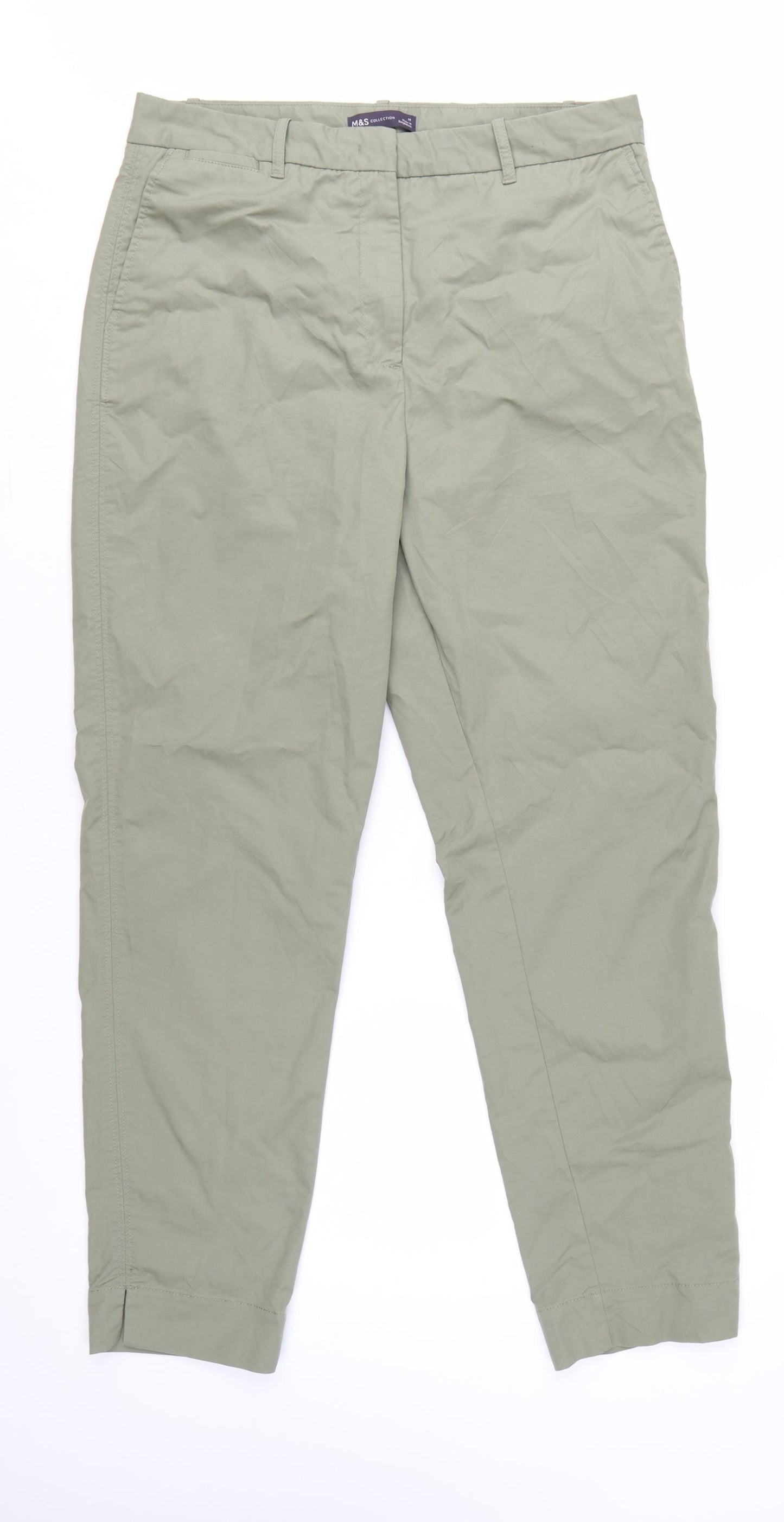 Marks and Spencer Women's Green Chino Trousers Size 14 Regular Fit