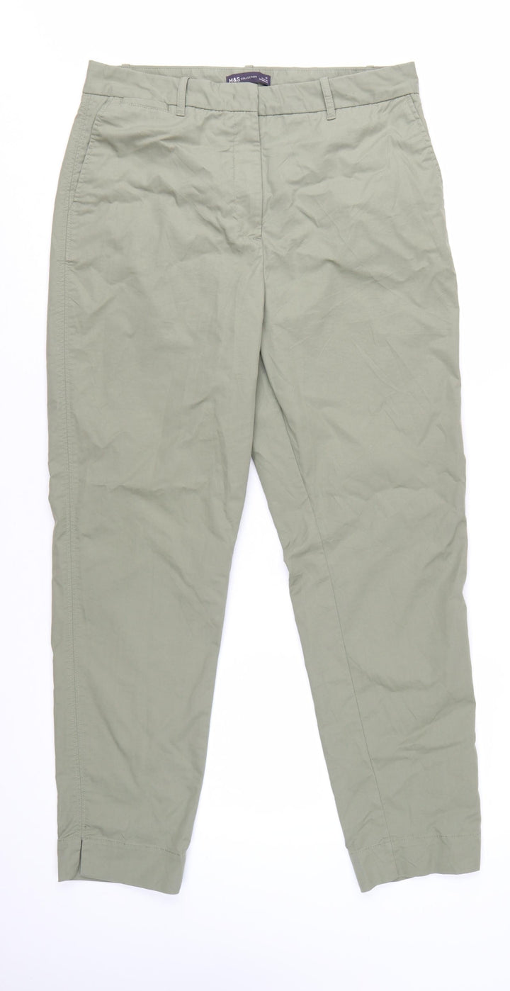 Marks and Spencer Women's Green Chino Trousers Size 14 Regular Fit