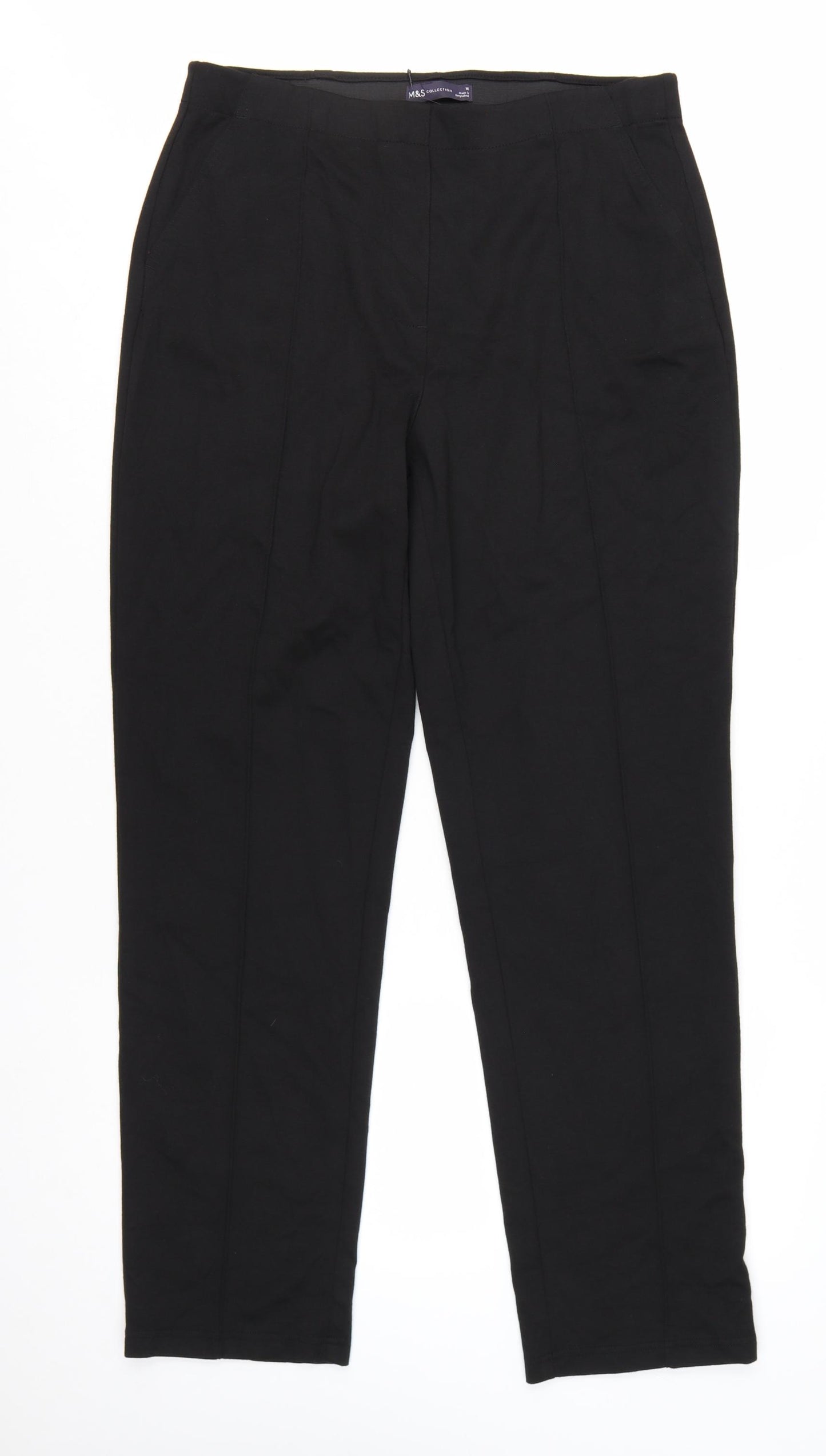 Marks and Spencer Womens Black Size 16 Straight Leg Stretch Trousers