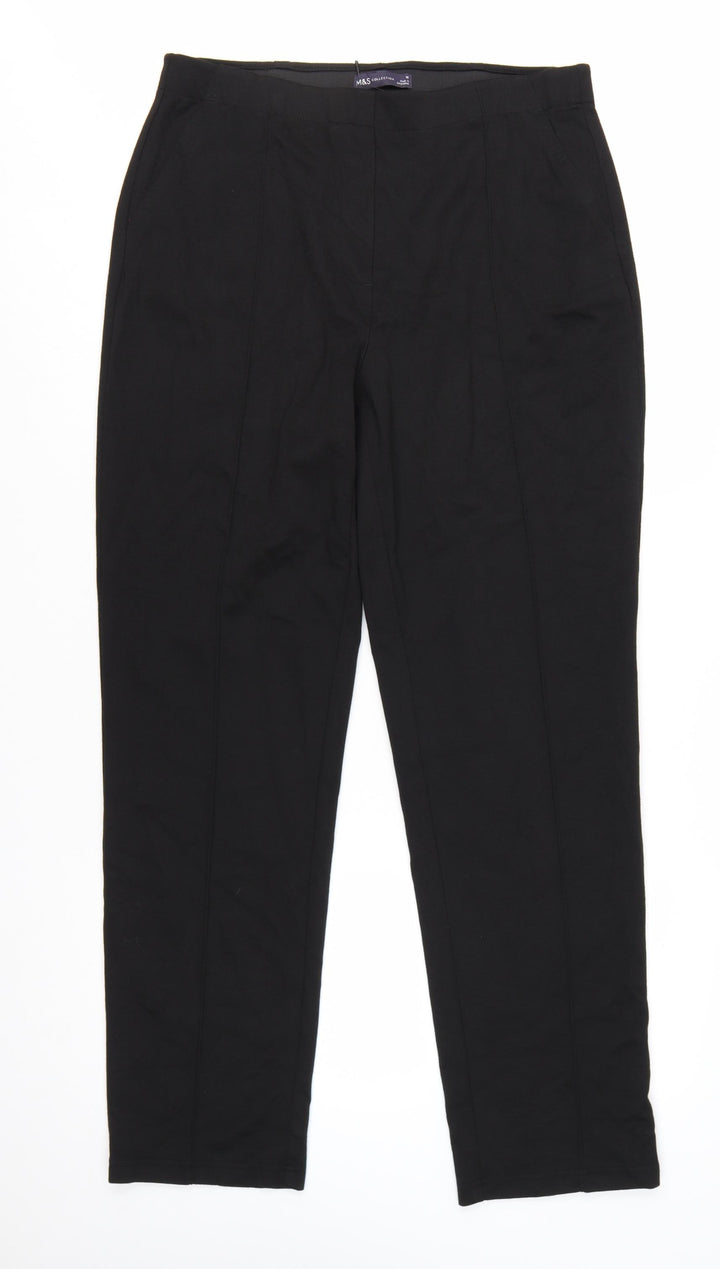 Marks and Spencer Womens Black Size 16 Straight Leg Stretch Trousers