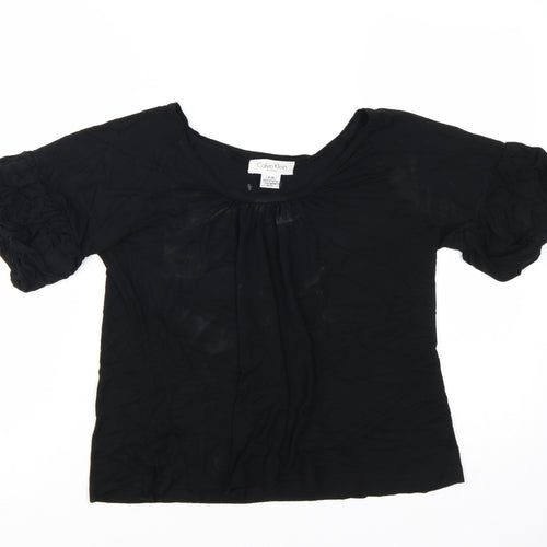 Calvin Klein Women's Black Petites M Scoop Neck Puff Sleeve Blouse