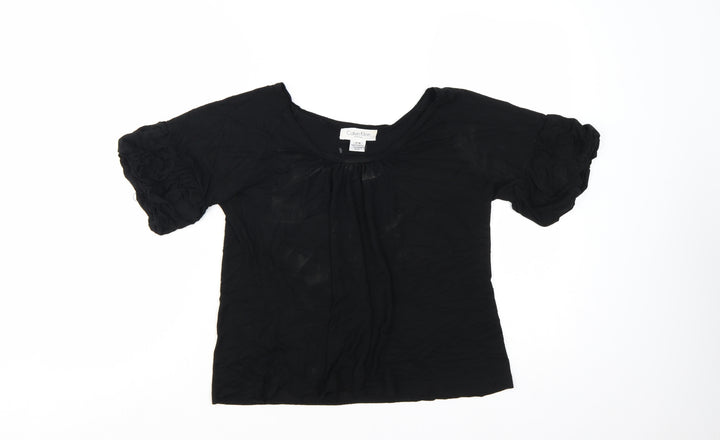 Calvin Klein Women's Black Petites M Scoop Neck Puff Sleeve Blouse