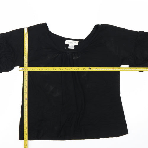 Calvin Klein Women's Black Petites M Scoop Neck Puff Sleeve Blouse