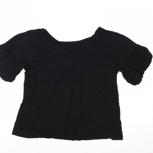 Calvin Klein Women's Black Petites M Scoop Neck Puff Sleeve Blouse