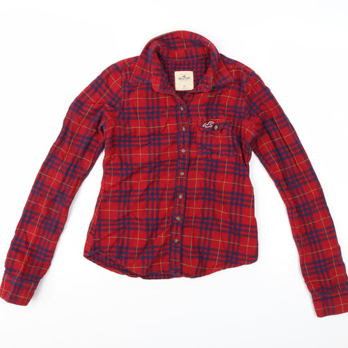 Hollister Womens Red Plaid Flannel Button-Up Shirt XS