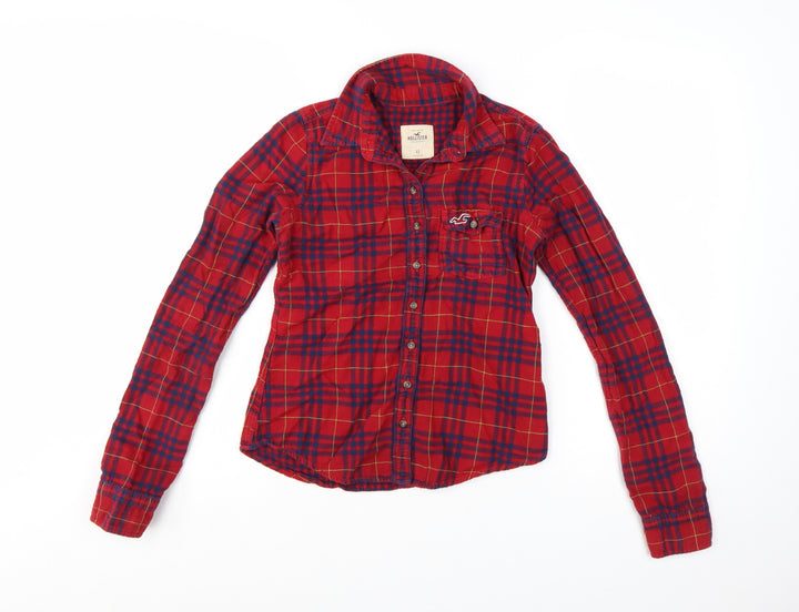 Hollister Womens Red Plaid Flannel Button-Up Shirt XS